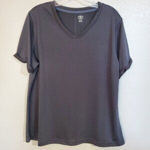 Athletic Black Activewear V Neck Cuffed Short Sleeve Top Workout Women's XL